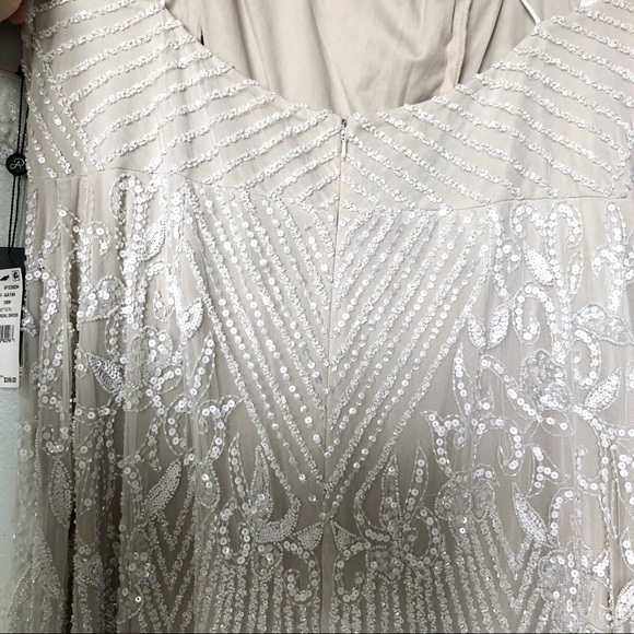 Adrianna Papell Plus Ivory Beaded Embellished Spaghetti Straps Dress - Picture 6 of 10